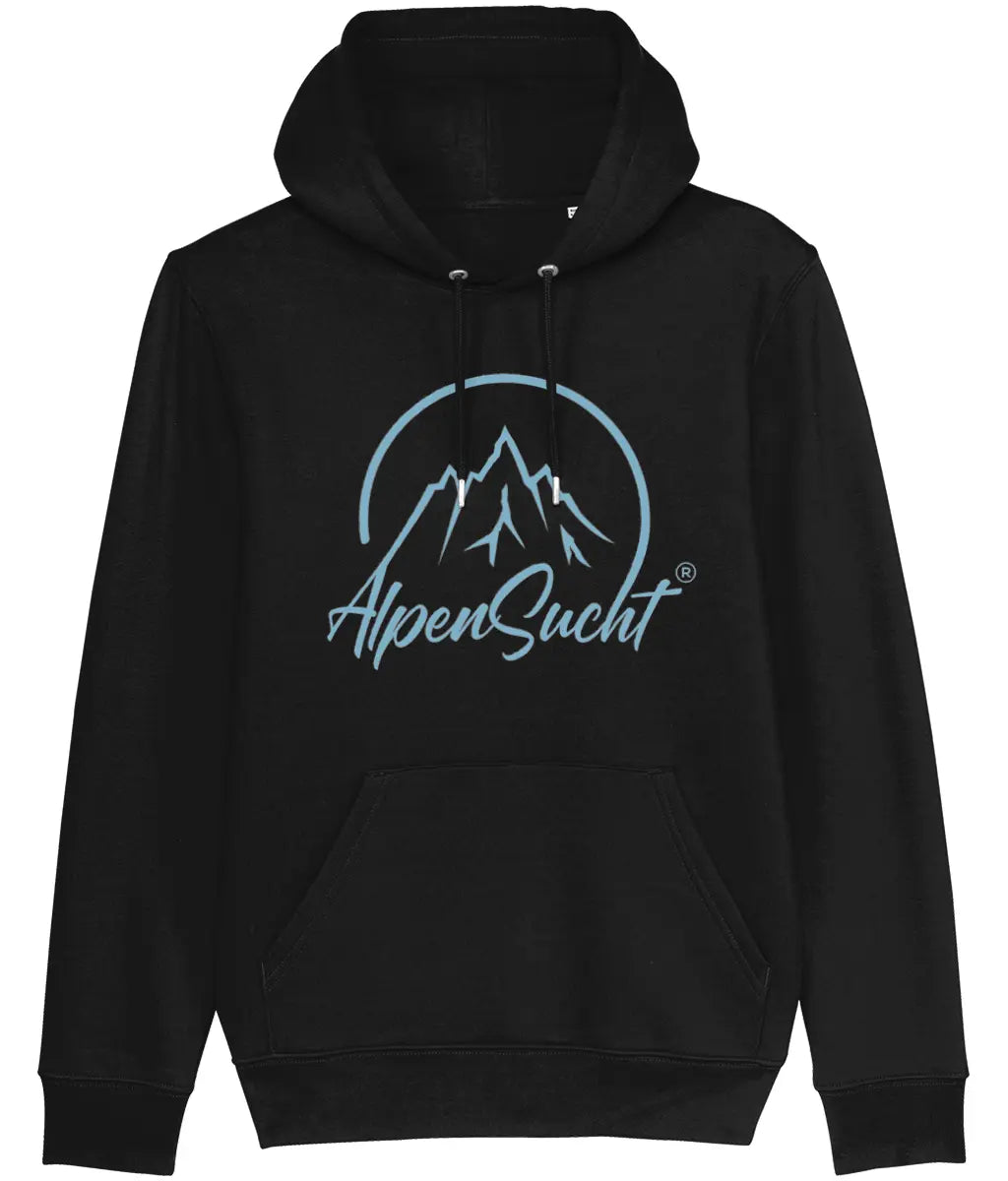AlpenSucht® Unisex Hoodie mit eisblauem Logo
