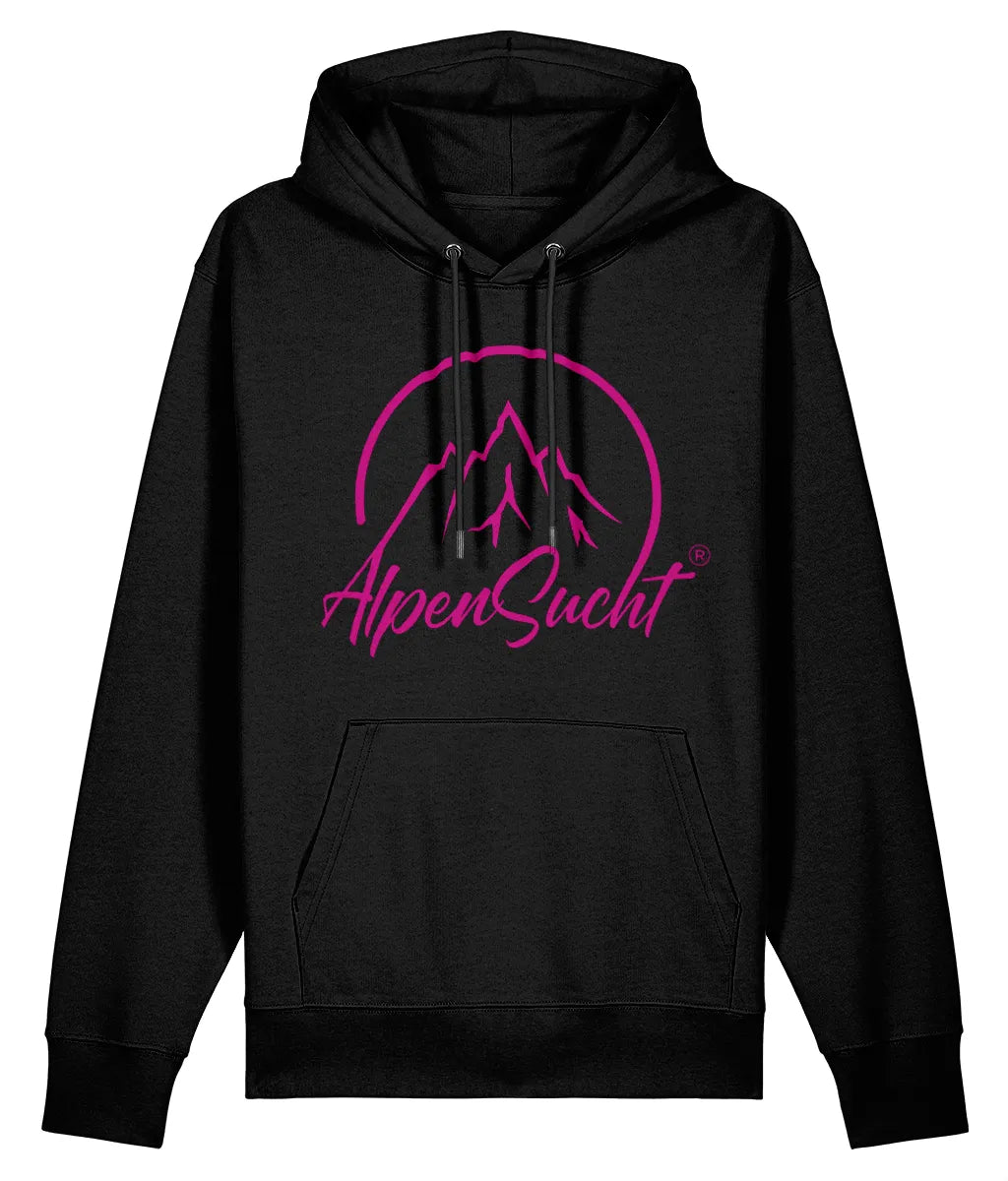 AlpenSucht® Unisex Hoodie mit pinkfarbenem Logo