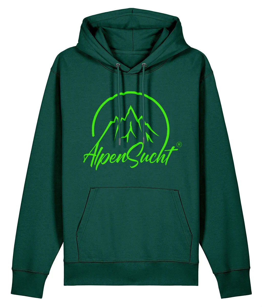 AlpenSucht® Unisex Hoodie mit grünem Logo