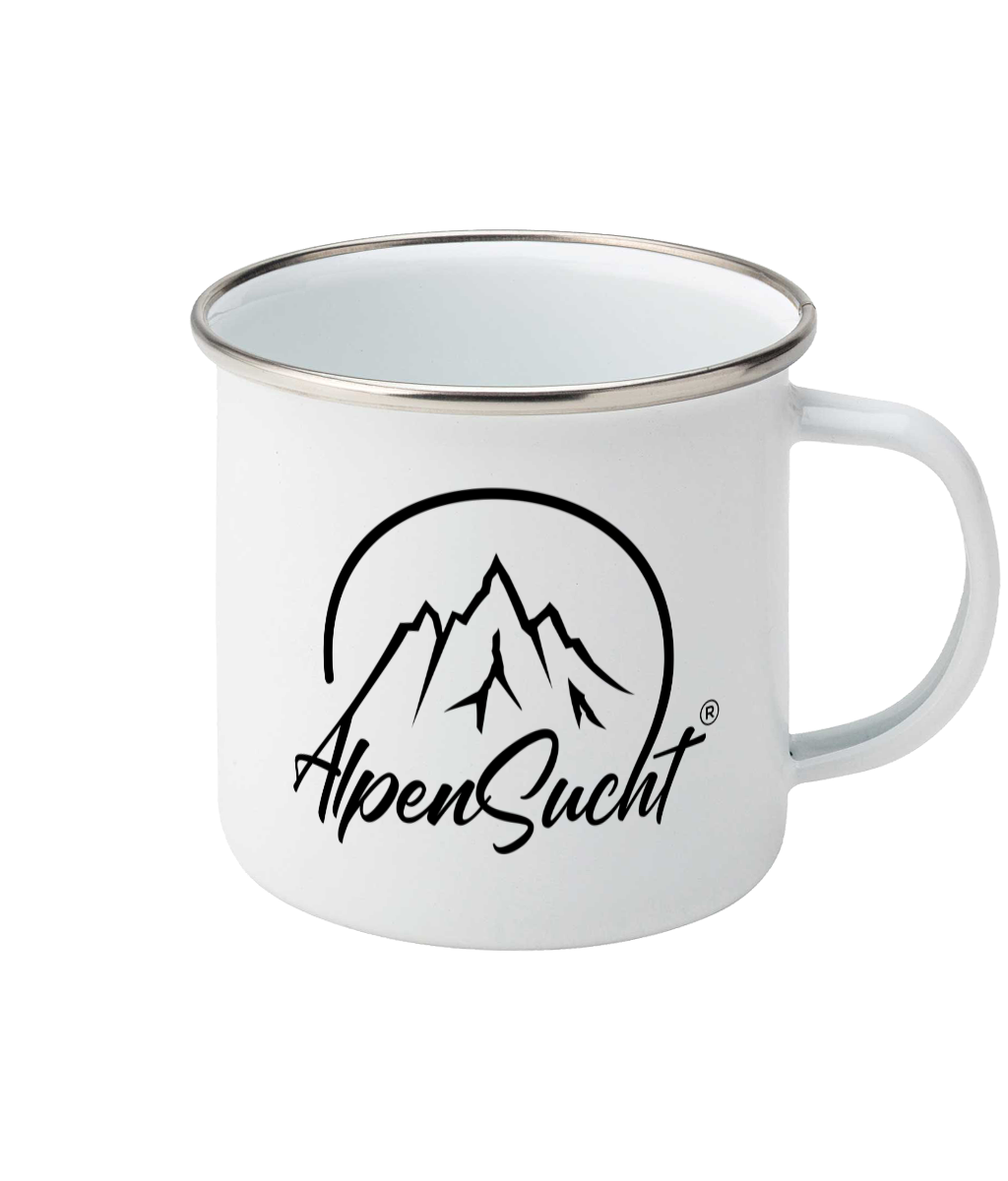 AlpenSucht® Logo Emaillebecher