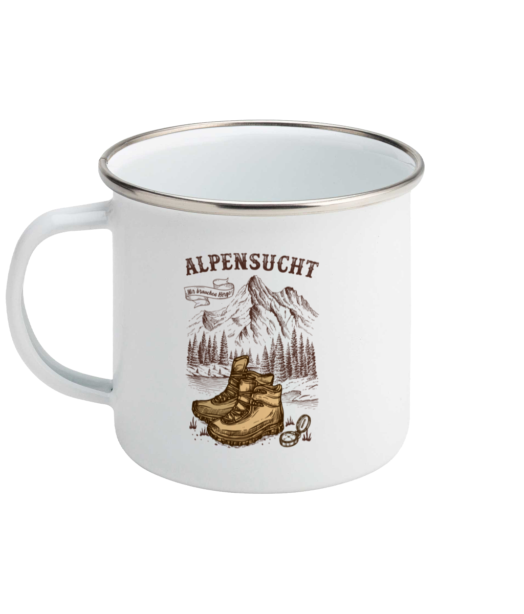 AlpenSucht® Emaillebecher "Wanderschuhe"