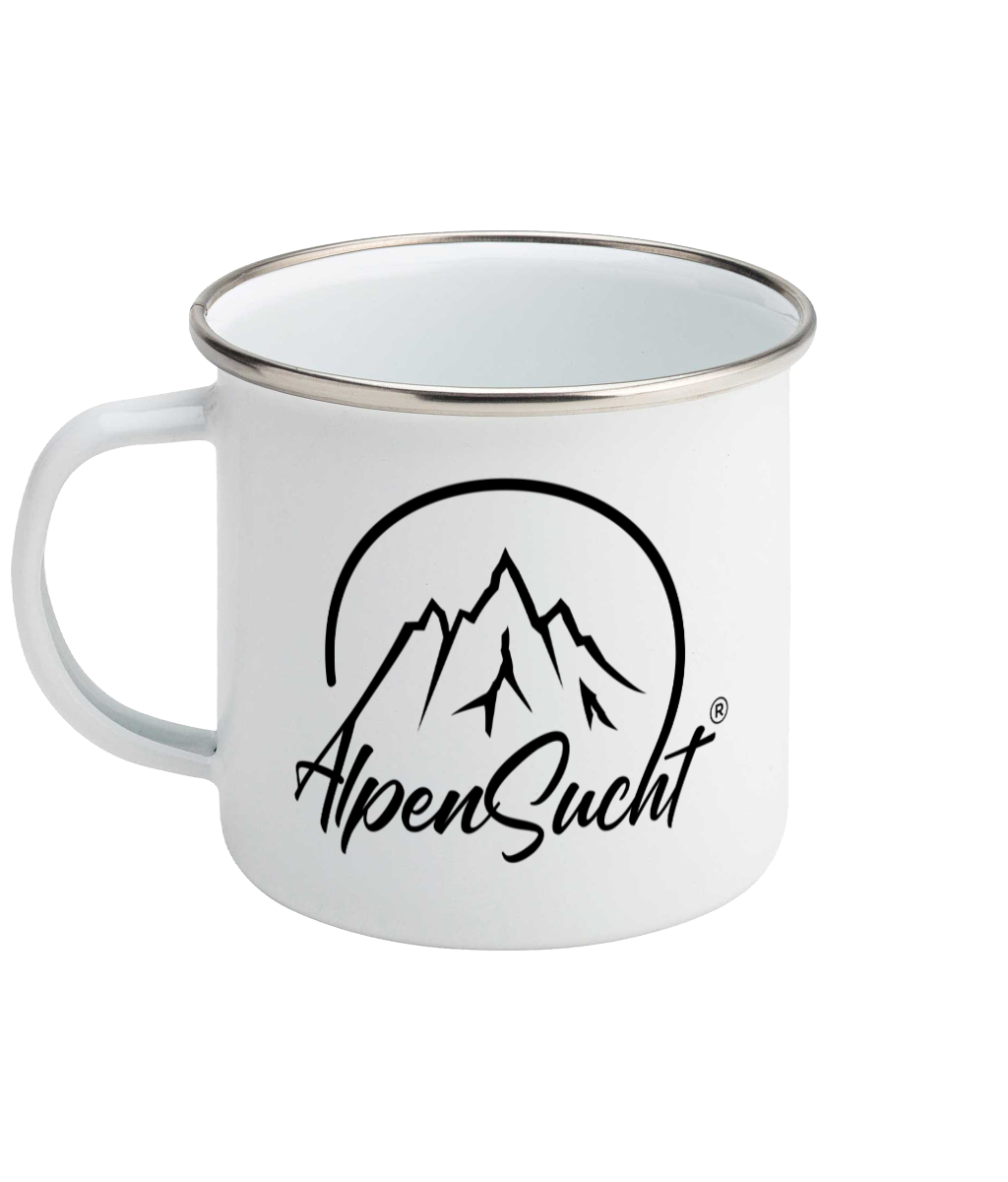 AlpenSucht® Logo Emaillebecher